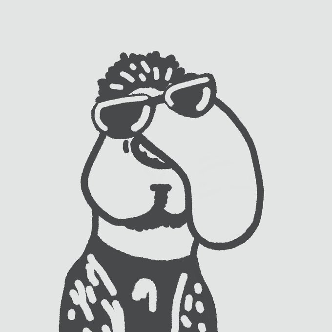 A black and white illustration of a stylish anthropomorphic dog wearing sunglasses and a patterned shirt, posing confidently in a hip-hop-inspired pose. The image complements the post about minting a MansChads NFT, conveying a cool, masculine vibe that aligns with the project's "chad" aesthetic.