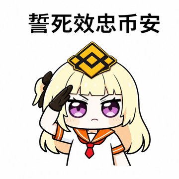 A chibi-style anime character with a golden symbol on her head salutes dutifully beneath bold Chinese text reading "誓死效忠币安" ("Swear loyalty to Binance until death"), visually reinforcing the poster's declaration of unwavering allegiance to Binance and its associated crypto ecosystem (TST, Space Dog, charity).