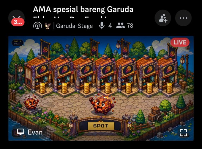 A livestream screenshot shows a mobile game interface with text 'AMA spesial bareng Garuda' and 'LIVE' indicator.
