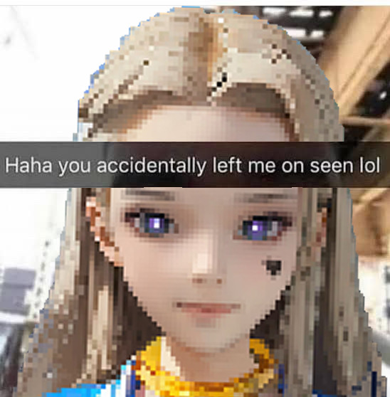 The image features a cartoon girl with blonde hair wearing a blue dress, standing against a white background. The caption of the image reads "Haha you accidentally left me on seen lol". This text seems unrelated to the main subject of the image - the cartoon girl. It appears that someone has posted this image as part of a series or collection of images, with various captions and descriptions.