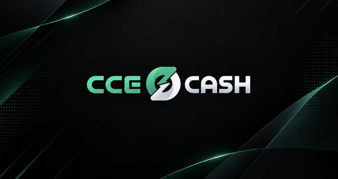 The image features the "CCE CASH" logo in green and white against a sleek dark background with subtle light accents, visually reinforcing the post's announcement of CCE Cash's new integration with Rubic's cross-chain swapping platform.