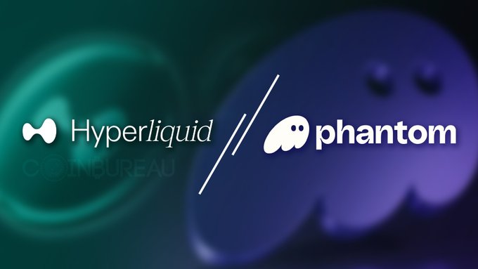 The image shows the logos of "Hyperliquid" and "Phantom" side by side, separated by a slash, against a dark background with a ghostly Phantom character and a Hyperliquid emblem. This visually represents the partnership between Hyperliquid Policy Center and Phantom in their joint effort urging the CFTC to clarify regulations around onchain protocol software.