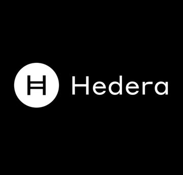 A minimalist logo design on a black background displays the 'H' symbol alongside the text 'Hedera'.