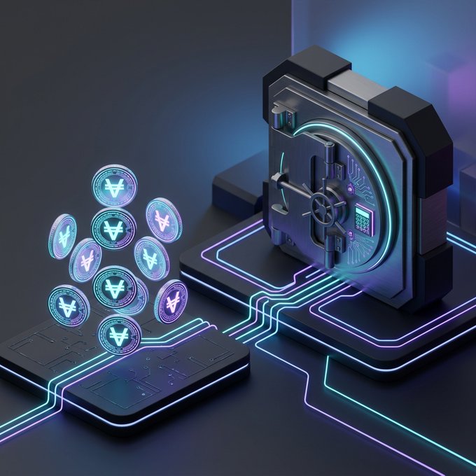 A digital vault glows with neon blue and purple circuitry, surrounded by floating cryptocurrency tokens—including Bitcoin, Ethereum, and Solana—symbolizing a secure, tech-driven platform for digital asset trading. The image visually represents the post's message about SCEX, a Vietnamese-focused exchange offering direct VND transactions, domestic bank connectivity, and compliant crypto trading as an alternative to global platforms relying on stablecoins.