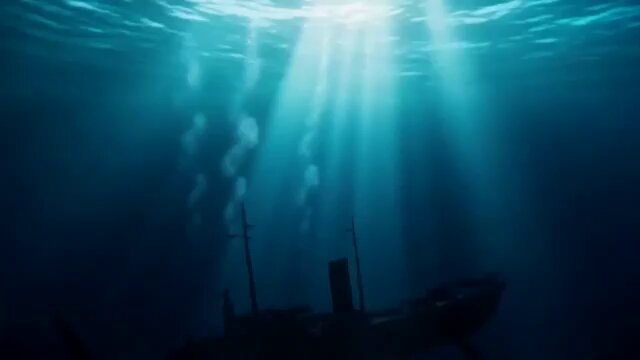 The image features an underwater scene with a shipwreck at its center. The ship appears to be made of wood or metal, and there are several holes in its hull that allow sunlight to shine through. The water surrounding the ship has blue hues, suggesting that it is deep beneath the surface. The post includes text about the World Cup kicking off today and mentions a mint-themed commemorative mints post by @opensea.