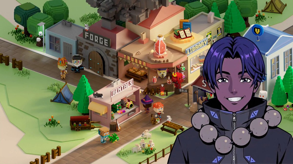 The image features a cartoon character standing next to a poster for 40,000 $VOXEL. The character appears to be smiling at the viewer, while the poster displays an advertisement for a game called @VoxieTactics. The poster also mentions that the leaderboard is live and that this is your chance to climb the leaderboard and earn your share of the prize pool.