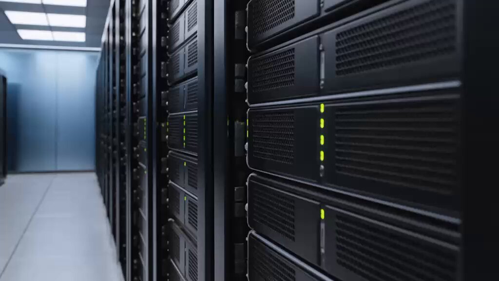 The image shows a row of black servers lined up against each other, likely within an office building or server room. The text "Banks need to build everything for the digital economy" is displayed above the servers, indicating that banks are now relying on digital infrastructure and technology more than ever before. The post also mentions AERLink's settlement layer, which connects trusted bank infrastructure directly to AEREDIUM's settlement layer, suggesting a shift in banking practices towards a more digitally-driven approach.
