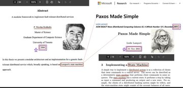 A side-by-side comparison of two academic papers: Nicolas Geze's 2004 master's thesis on "A model framework to implement fault-tolerant distributed services" and Leslie Lamport's 2001 paper "Paxos Made Simple," highlighting the authors' photos and the chronological connection between Paxos state machine implementation and Geze's thesis work during the early 2000s era of distributed systems research.