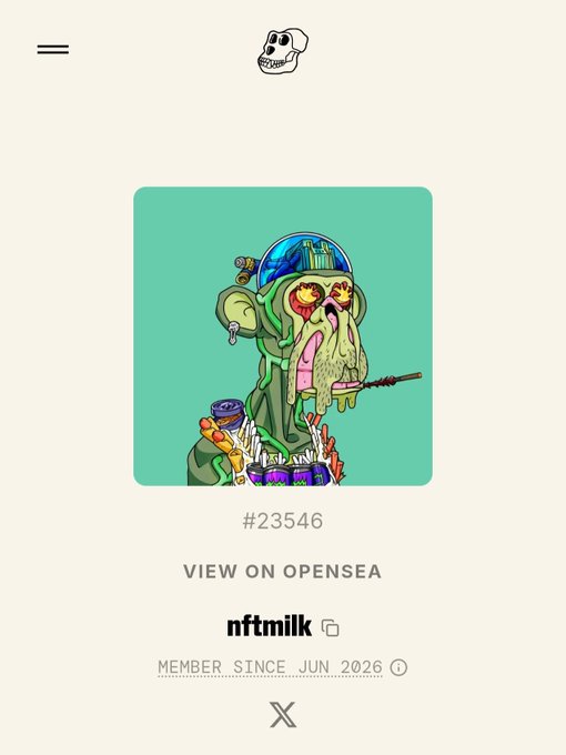 The image shows a screenshot of the Facebook page for an art piece that appears to be a cartoon of a creature dressed as a monster with green hair and facial features, possibly with a skull on its head. The post is titled "VIEW ON OPENSEA" and contains an image of this character with text written in white font explaining what it is. In addition, the page displays other information such as a member's name (X) and when the post was made.