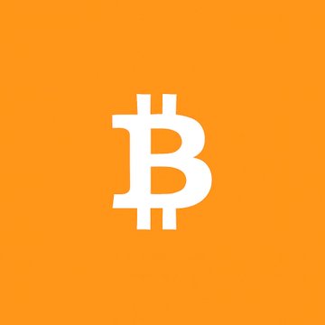 The Bitcoin logo, a stylized white 'B' with vertical strokes, on an orange background.