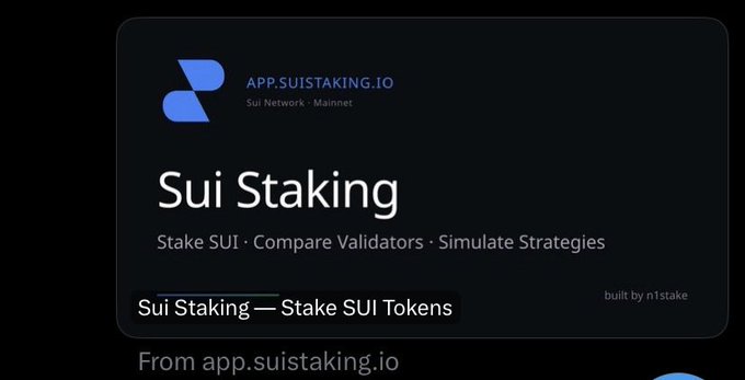 Screenshot from app.suistaking.io showing the 'Sui Staking' interface with the tagline 'Stake SUI · Compare Validators · Simulate Strategies' on Sui Network Mainnet.