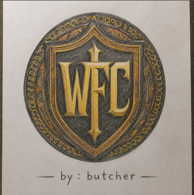 The image features a logo for a cryptocurrency called WFC, which stands out due to its unique design featuring a shield with gold accents and the letters "WFC" written in an elegant cursive font. The logo is displayed against a white background, making it stand out prominently. The caption below the image provides context about the project, stating that it's trying to shift the conversation from speculation to system-building by focusing on what actually creates long-term sustainability.