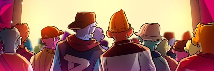 A diverse crowd of stylized animated characters wearing colorful hats gathers together from behind, looking forward toward a bright, glowing horizon—visually evoking the "untamed potential" and collective evolution theme of the @PrimalsNFTx Solana NFT collection mentioned in the post.