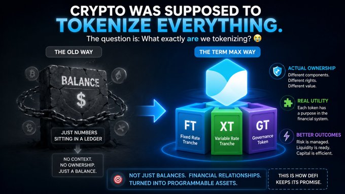 The image features a cartoon graphic with blocks, each representing different cryptocurrencies like Bitcoin or Ripple, along with some words related to cryptocurrency exchanges such as "balance" and "FT. XT". The graphic also includes a question about tokenizing everything.