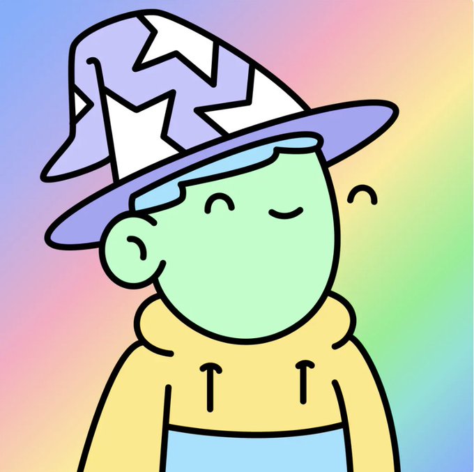 The image features a cartoon-style drawing of a person wearing a purple wizard hat with white stars, giving off an impression of magic or wizardry. The person appears to be a cartoon character, possibly a boy, as indicated by their facial expression. The background is a gradient of colors that blend together, creating a sense of depth and dimension in the image. The caption "feelin magical @doodles" suggests that this drawing might be related to a post or social media account where such illustrations are shared for fun or artistic purposes.

The main focus of the image is on the cartoon character wearing the purple wizard hat, with no other objects or people visible in the frame. The overall composition and style of the image create an engaging and whimsical atmosphere that captures the viewer's attention.