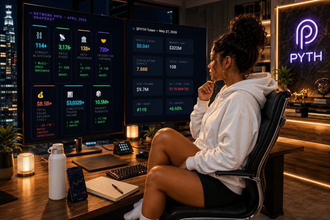 The image depicts a person sitting at a desk, intently looking at their computer monitor while wearing a white shirt. They appear to be analyzing data or working with some software related to cryptocurrency trading or investment strategies, as indicated by the presence of various screens on the wall behind them and keyboards placed nearby. 

In addition to the person's workspace setup, there are other objects present in the room such as two potted plants and a bottle located off to the side. The scene appears to be set in an office environment with a focus on data-driven decision making or investing strategies for cryptocurrency trading platforms like Pyth.