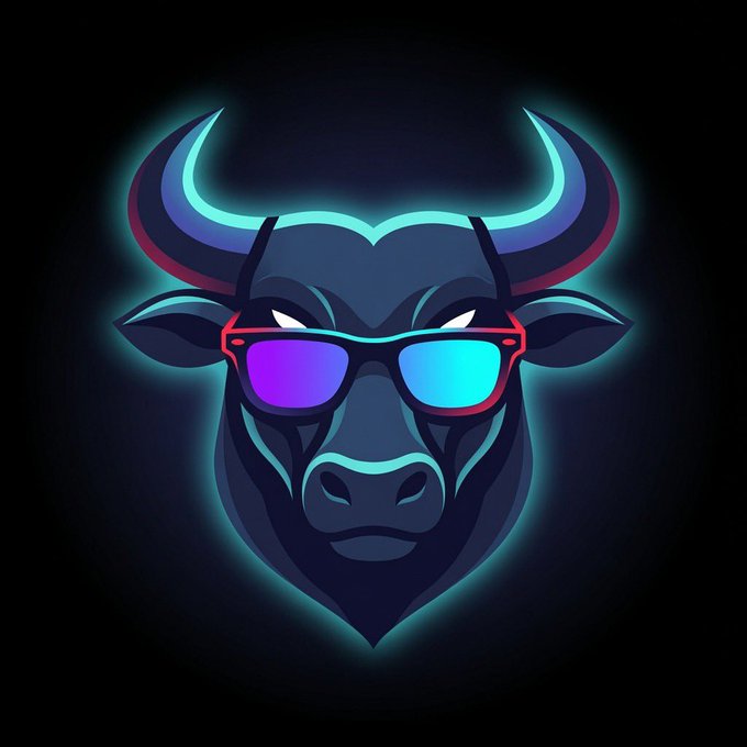 A stylized neon bull's head wearing blue and purple sunglasses glows against a black background, symbolizing bullish market momentum. The cool, confident "crypto whale" imagery complements the post's message about watching reversals, buying dips, and anticipating big wallet activity.