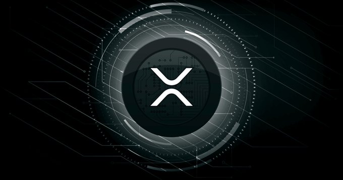 A dark, futuristic digital graphic featuring the XRP cryptocurrency logo at the center, surrounded by glowing circuit-like rings and tech-inspired design elements that symbolize blockchain technology and digital finance. The post claims that XRP has significant potential for revaluation due to its real-world utility in payments and is expected to benefit most from the CLARITY Act, with a 100x price increase being entirely possible.