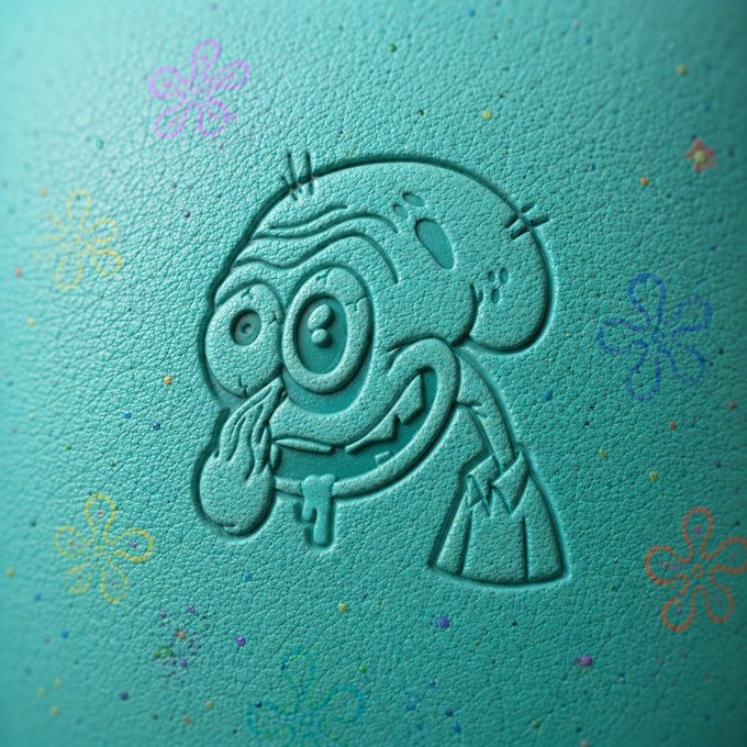 The image features a cartoon-like drawing of a squid with its mouth open, giving it an expression that appears to be making a face or showing teeth. The background of the image is blue, which complements the squid's color scheme. There are also some flowers scattered around the image, adding a touch of nature and contrast to the overall scene. The caption "Crazy squid look better" suggests that the drawing has been designed with a focus on creating an amusing and visually appealing character or illustration.