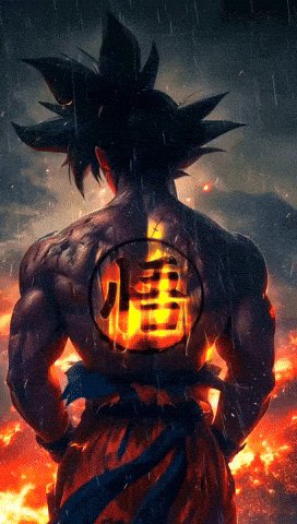 The image features a man with a dragon tattoo on his back, standing against a dark background that appears to be raining fire. The man's stance suggests he might be facing an opponent or preparing for battle. The caption reads "GM #crypto". This could indicate that the image is related to a discussion about a particular cryptocurrency or has some connection to the Dragon Ball series.