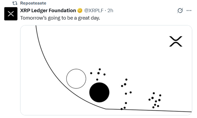 The image features an abstract drawing of a black snowball that has turned into a black rock, which is depicted as a dot. The caption reads "As an expert on Ripple Riddles, I'm going to take a stand. The drawing looks like a black snowball... IT REPRESENTS A BLACKDOT... A BLACKDOT? YES... IT REPRESENTS BLACKROCK!!! TOMORROW". This image is related to the post because it appears that someone has created an art piece or illustration of a cryptocurrency symbol, which could be interpreted as a commentary on Bitcoin and Ripple. The drawing's message seems to be about the future of these digital currencies, with the use of the symbol for Bitcoin and the symbol for Ripple.