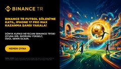 The image is a promotional graphic for "Binance TR Futbol Şölenine Katıl, iPhone 17 Pro Max Kazanma Şansı Yakala!" (Join Binance TR Football Festival, Get a Chance to Win iPhone 17 Pro Max!), dated 17 Eylül, with a "Hemen Oyna" (Play Now) button. The colorful background shows a fantasy football stadium setting that ties into the post's mention of the Binance TR Football Festival game and its second round.