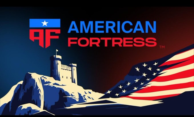 A graphic logo displays 'AMERICAN FORTRESS' with a shield emblem, a castle on a snowy mountain, and an American flag motif.