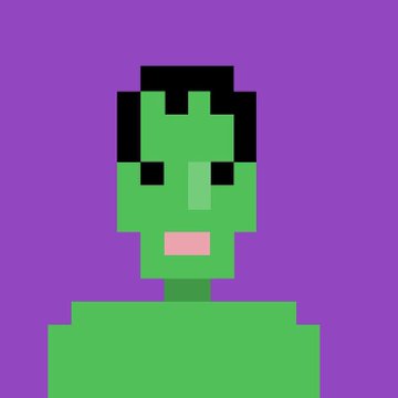 A pixel art illustration depicts a green-skinned figure resembling the Hulk with black hair and an angry expression against a purple background, playfully referenced in the post as either "Hulk or Daredevil" alongside an OpenSea collection link.