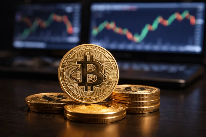 The image depicts a gold coin sitting atop several other coins, with an active Bitcoin exchange displayed behind them. The Bitcoin exchange's balance has fallen significantly below its historical high of $5K, indicating that Bitcoin trade volumes are not at their peak as they were just a year ago. This low point was reached in May after Bitcoin reached a $20K price cap, making it the lowest- priced Bitcoin since 2011. 
The post seems to be discussing the situation and asking if anyone has any interest in buying or selling Bitcoin right now. The reason behind this price drop could be due to supply and demand imbalances, with sellers disappearing as demand is not meeting supply at that particular moment. This scenario could lead to a bullish market for Bitcoin if it regains its previous momentum.