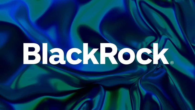 The BlackRock company logo displayed in white text over a flowing blue and green liquid background.