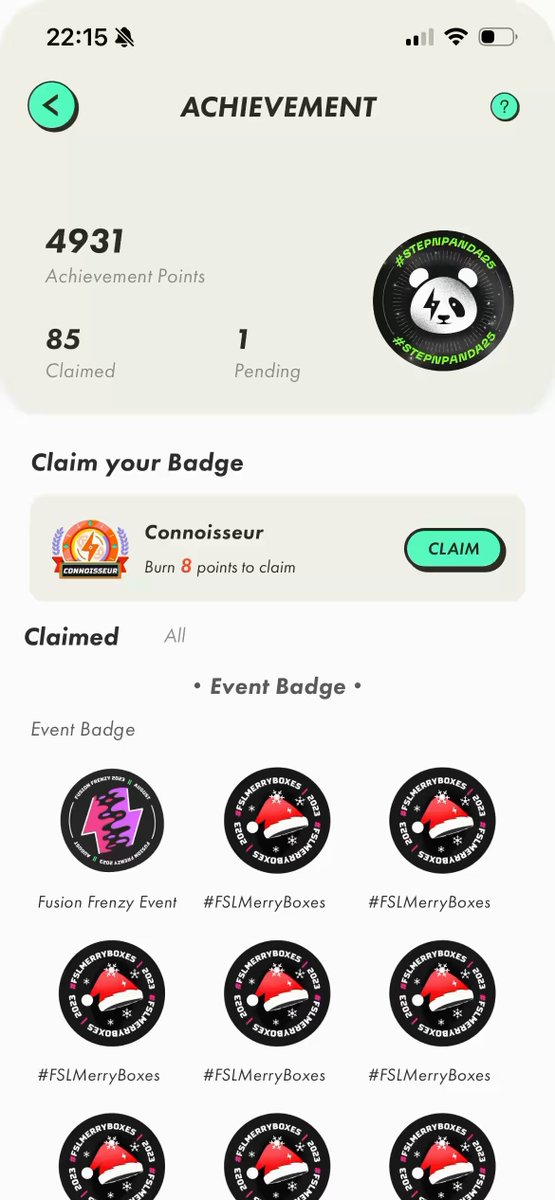 The image shows a phone screen displaying various badges, including one for "achievement" and another for "stepn". The screen also has a list of badges from different social media platforms such as Facebook, Instagram, Twitter, and Pinterest. The text on the screen reads "#STEPN", which is likely a hashtag or a name associated with these social media platforms.