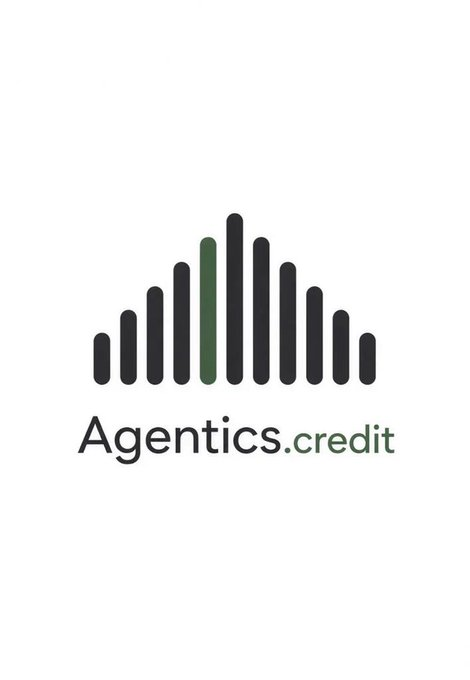 A minimalist logo for "Agentics.credit" featuring vertical bars arranged in a triangular, bar-graph-like pattern with one bar highlighted.