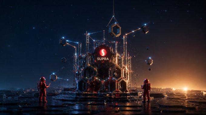 ursa, a company name, is displayed on a large hexagonal structure with a red and white logo, surrounded by floating cubes against a dark blue sky.