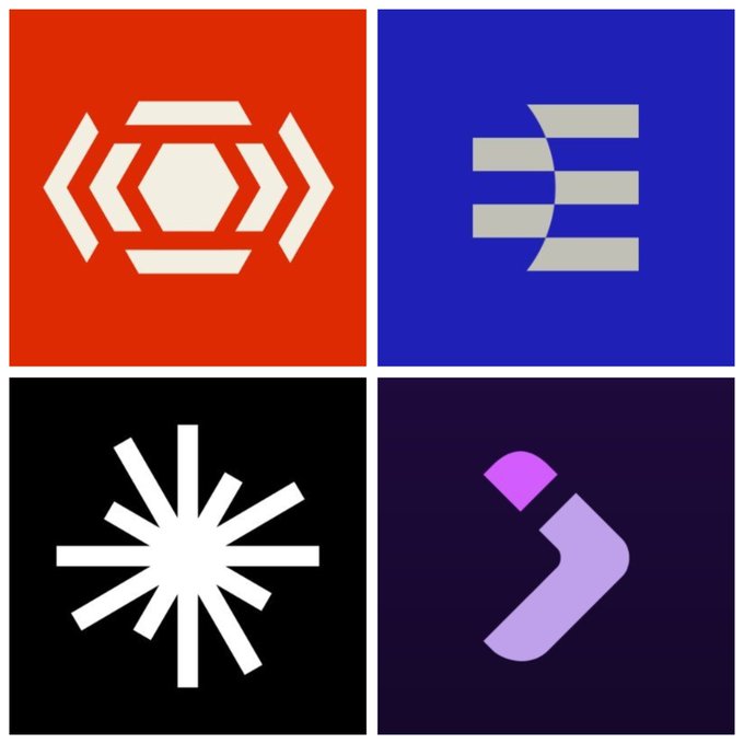 Four logos representing the token sales mentioned—Linera (red hexagon), Ethos Network (blue "E"), Axis Robotics (black starburst), and Jumper Exchange (purple arrow)—each displayed in their own colored quadrant.
