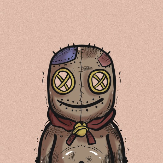 A stitched-up, button-eyed voodoo doll character is shown as the visual representation of an upcoming free $Zghire PFP mint, reinforcing the post's message of rewarding loyal, engaged community members who have been actively participating on the platform.