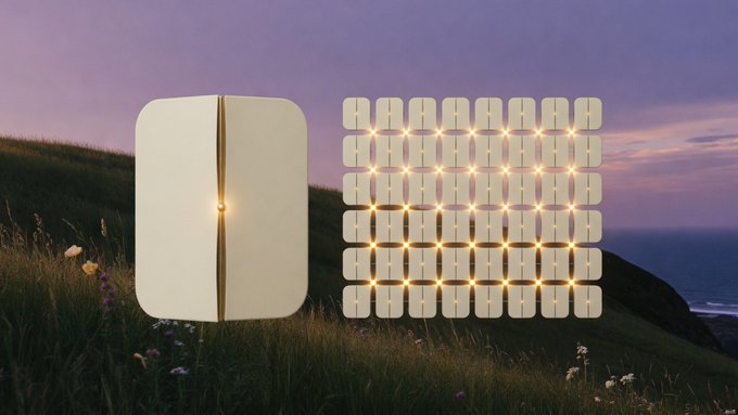 The image shows a glowing NVIDIA (NVDA) chip symbol, split into two halves: an intact whole on the left and an exploded grid view on the right revealing its modular components. This visualizes the post's concept of "unsplit = burn 100, get 1 NVDA back," suggesting the chip's true value lies in its unified form rather than its individual parts.