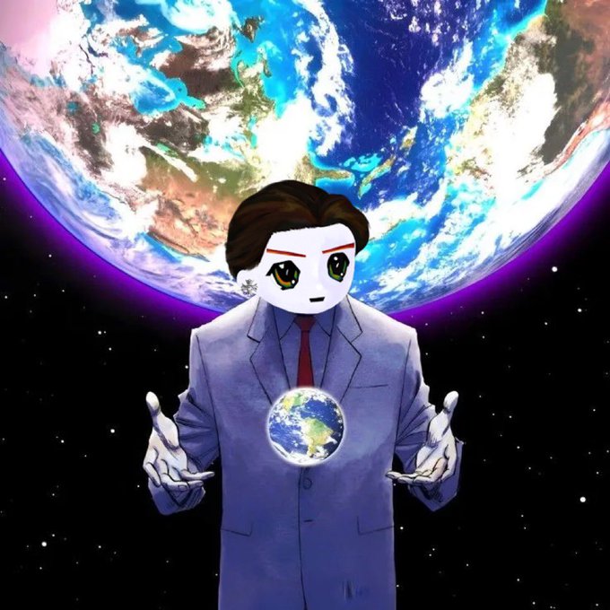 A digital illustration of a character in a gray suit and red tie holding a small Earth in their hands, with a massive Earth and starry space background behind them.