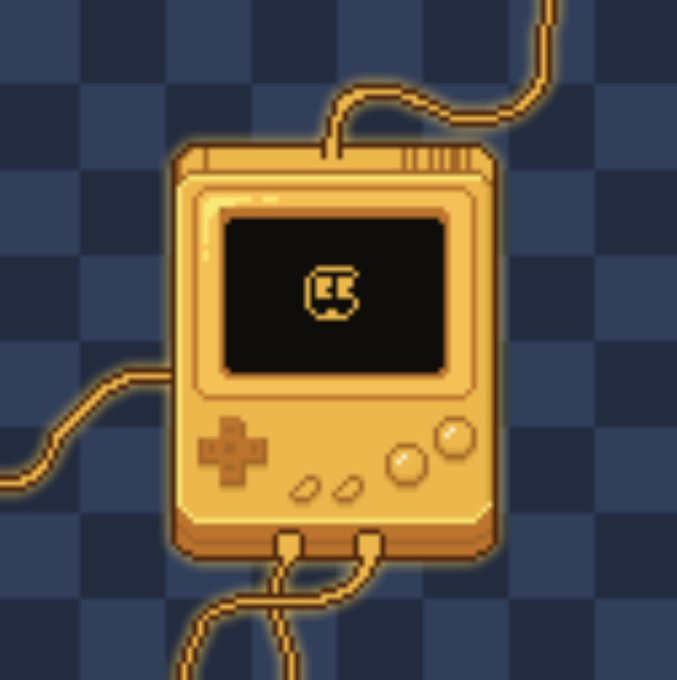 A pixel art image of a yellow handheld gaming console resembling a Game Boy with cables/wires attached, displaying the Ethereum (ETH) logo on its screen. The post references "minted mines" and "bought some golds," which aligns with the cryptocurrency/ETH theme shown on the device, suggesting the poster is discussing a new crypto project launch with strong volume and quick sell-out, likely an NFT or token mint.