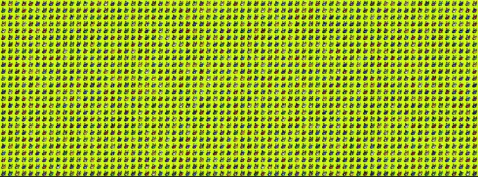A repeating pattern of small yellow, green, and black symbols fills the entire frame.