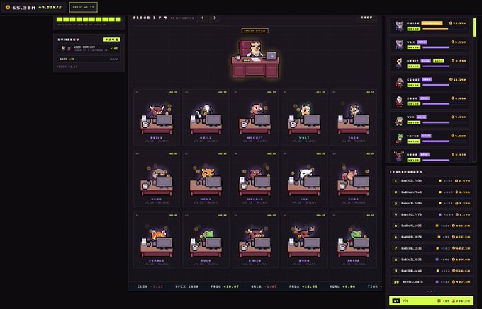A pixel-art crypto gaming dashboard titled 'CYBERVSY' showing a leaderboard with various NFT characters, prices, and a FLOOR price of 17,691.16.