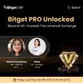 Bitget promotion graphic announcing 'Bitget PRO Unlocked' with VIP tier indicators and small profile pictures against a dark background.