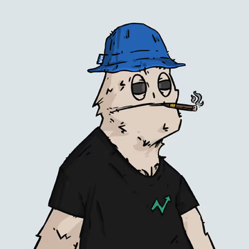 The image features a cartoon character wearing a blue hat and black shirt with an arrow design on the front. The character has a cigarette in their mouth, giving off a cool vibe. The caption below the image reads "really fw @dobxbt migrated over from SEI to eth and at a hell of a discount rn by comparison, remember wanting one so bad when they launched and ended up grabbing a couple for a lot more back then haha, but Dobs are a vibe props to team for bringing them to eth so we can keep".