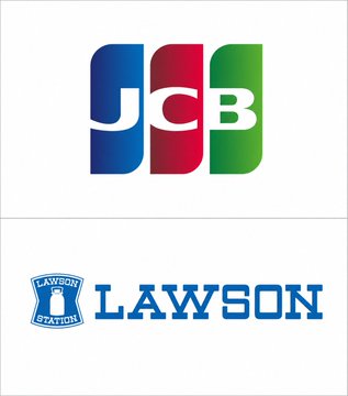 The image displays the logos of JCB (a credit card brand in colorful green, blue, and red blocks) and Lawson (a Japanese convenience store chain, shown with its blue badge emblem and bold "LAWSON" text), representing the partnership conducting a stablecoin payment demonstration at Lawson stores.