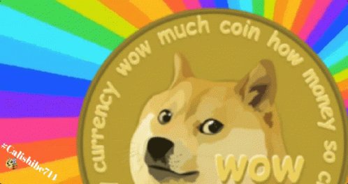 The image features a large, colorful coin with a brown dog face on it. Below the coin, there's text that reads "Dogecoin", which is likely related to the content of the image or the post itself. The background of the image has rainbow colors and the words "currencies" are written in white at the bottom right corner.
