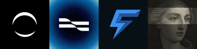 The image features four different logos, each with its own unique design and color scheme. The logos include a blue lightning bolt, a white crescent moon, an equal sign, and a woman's face. These logos are arranged side by side on a gray background, creating a visually appealing and balanced composition.