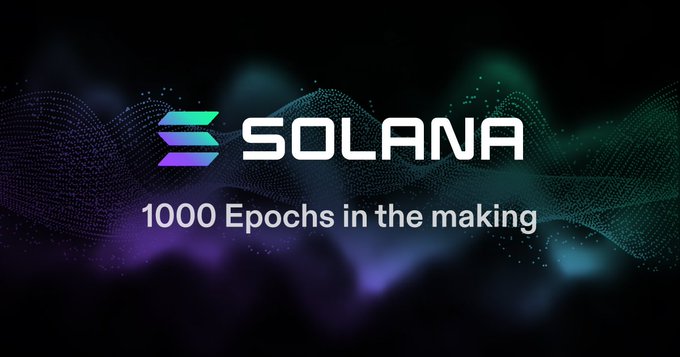 A promotional graphic featuring the Solana logo and the text "1000 Epochs in the making" set against a dark background with purple and teal wave patterns, visually supporting the post's bullish outlook on Solana's role as a "kingmaker trade" heading into 2027.