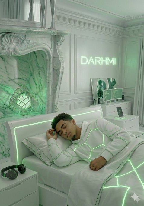The image features a man sleeping peacefully in bed with his eyes closed. The room has white walls, green accents, and a marble fireplace that adds an elegant touch to the space. There are also headphones placed next to the bed, suggesting that the man might have been listening to music or watching videos before falling asleep. The post about innovation, utility, and long-term value is related to the image as it highlights the importance of continuous improvement in various aspects of life, including technology and design.