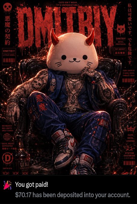 The image features a person wearing a white cat head costume and blue jeans sitting inside of an Air Bear chair. The post in question is from an account that was paid $70 for 100,000 impressions. It seems like someone has posted a photo of this person's "stimmy" or character creation onto the social media platform, possibly for a fun or artistic purpose, without any intention to make money off it or use it for anything else. The post includes a caption with an instruction to keep posting and replying.
