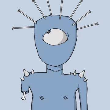 The image features an illustration of a person with blue skin wearing a blue shirt that has spikes on their shoulders, giving them a unique appearance. The person's face is adorned with multiple piercings, adding to their distinctive look. The background of the image is white, which contrasts with the blue color of the person and makes it stand out even more. The caption below the image reads: "HAPPY THURSDAY TWEAKS Hug a Human, LeadwithLove.eth Coffee AND @drink_AG1 =WIN Gramps Loves Deeply".