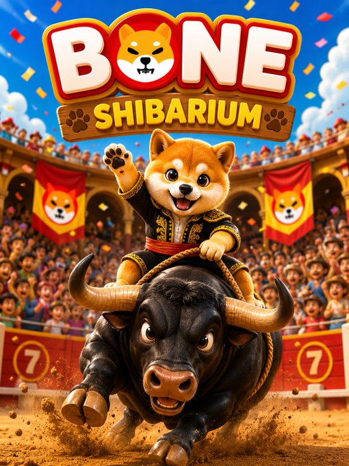 A Shiba Inu mascot in matador attire rides a charging bull in an arena, with the bold text "BONE" (featuring a Shiba face) and "SHIBARIUM" displayed at the top, visually capturing the post's message of a bullish run for BONE and the Shibarium ecosystem.